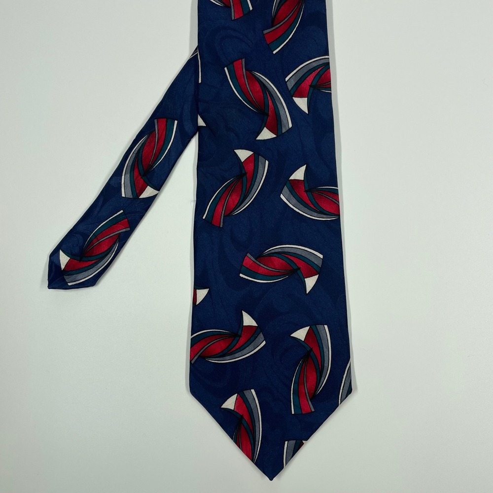 Adolfo Navy Blue Silk Geometric Abstract Necktie Mens One Size